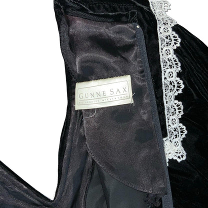 Vtg 80s 'Gunne Sax' by Jessica McClintock Black Velvet Sailor Gothic Dress UK6/8