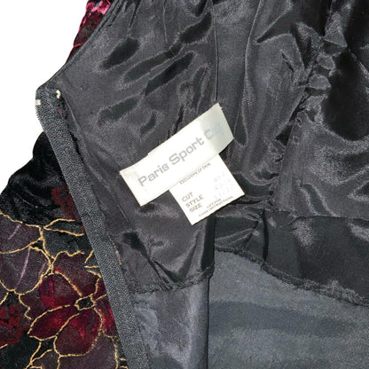 Vtg 80s 'Paris Sport Club' Velvet Purple Black Floral Puff Sleeve Mini Dress 10