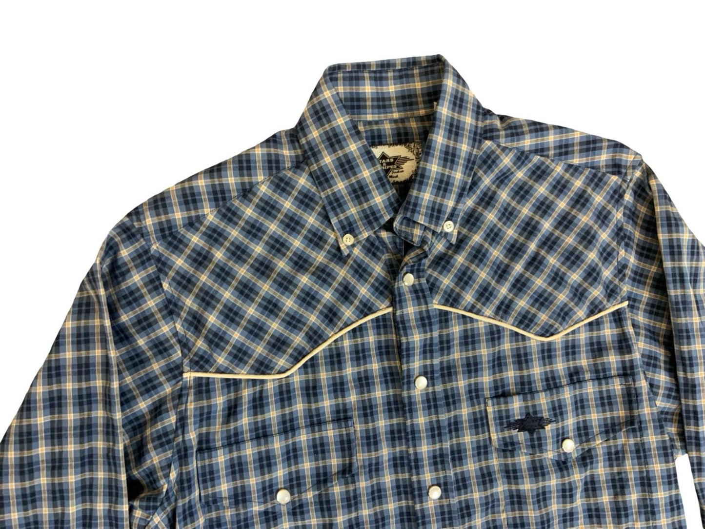 STARS AND STRIPES PIPED YOKE PLAID WESTERN SHIRT ROCKABILLY COUNTRY SMALL