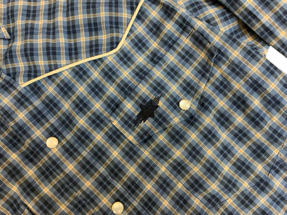 STARS AND STRIPES PIPED YOKE PLAID WESTERN SHIRT ROCKABILLY COUNTRY SMALL