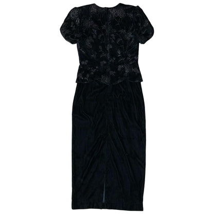 VTG 80s 'Scott McClintock' Designer Black Cocktail Floral Velvet Peplum Dress S