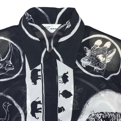 VTG 'Kana' Black White Graphic Animal Safari Jungle Casual Blouse Shirt UK 14/16
