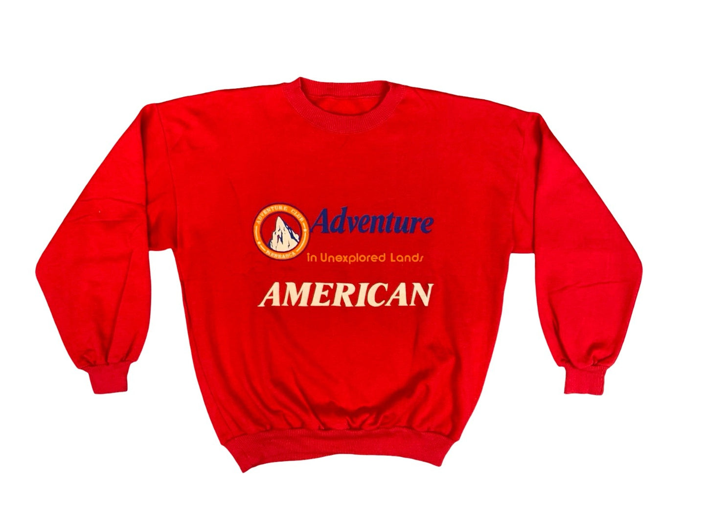 Vtg 80s Red USA Adventure Club Nebraska America Print Sweatshirt 2XL