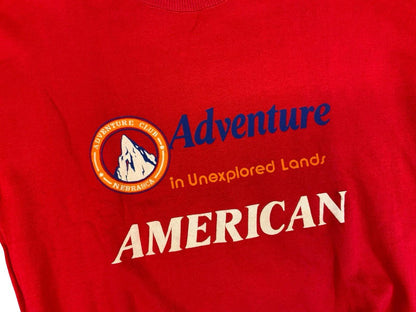 Vtg 80s Red USA Adventure Club Nebraska America Print Sweatshirt 2XL