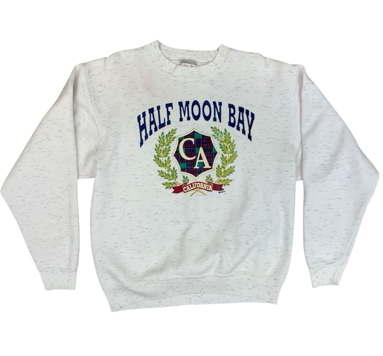 Vtg 90s USA Oneita Power Sweats Half Moon Bay California Print Sweatshirt L