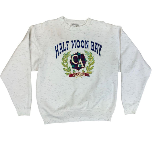 Vtg 90s USA Oneita Power Sweats Half Moon Bay California Print Sweatshirt L