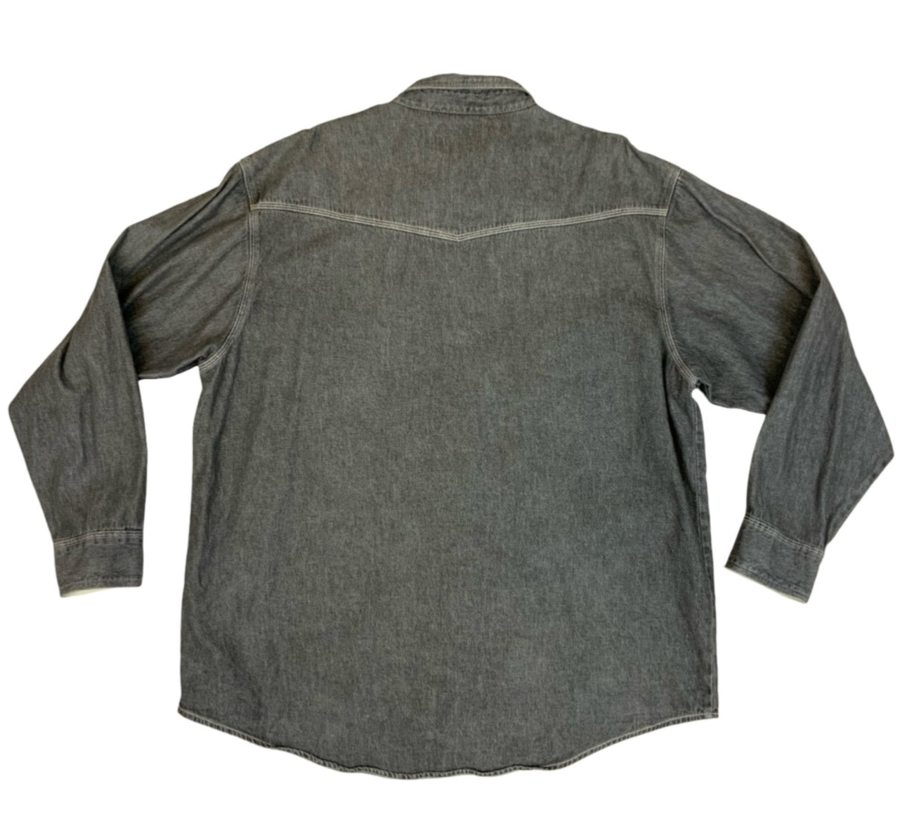 Vtg Wrangler Black Denim Pearl Snap Western Shirt Chimayo Native Embroidered XL