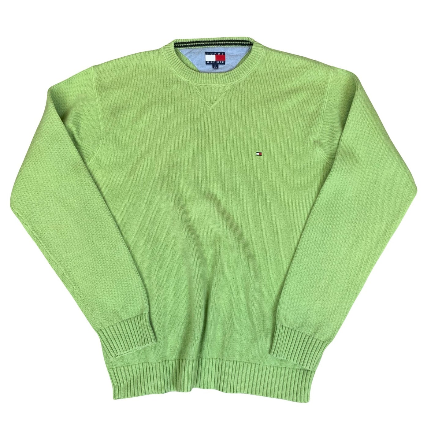 Vtg 90s 'Tommy Hilfiger' Lime Green Casual Cotton Knit Pullover Sweatshirt M