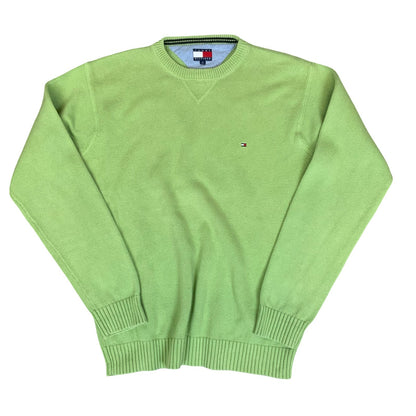Vtg 90s 'Tommy Hilfiger' Lime Green Casual Cotton Knit Pullover Sweatshirt M