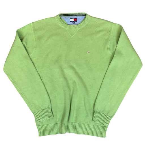 Vtg 90s 'Tommy Hilfiger' Lime Green Casual Cotton Knit Pullover Sweatshirt M