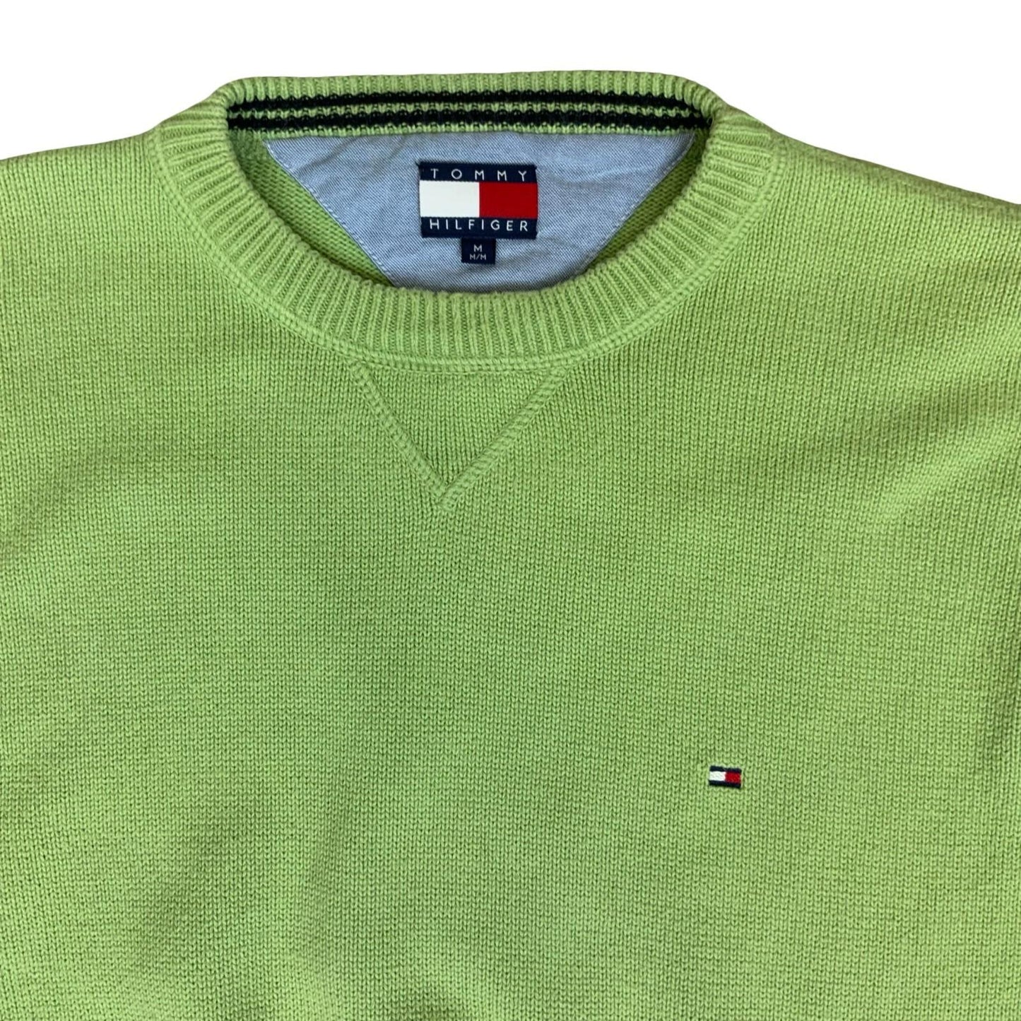 Vtg 90s 'Tommy Hilfiger' Lime Green Casual Cotton Knit Pullover Sweatshirt M