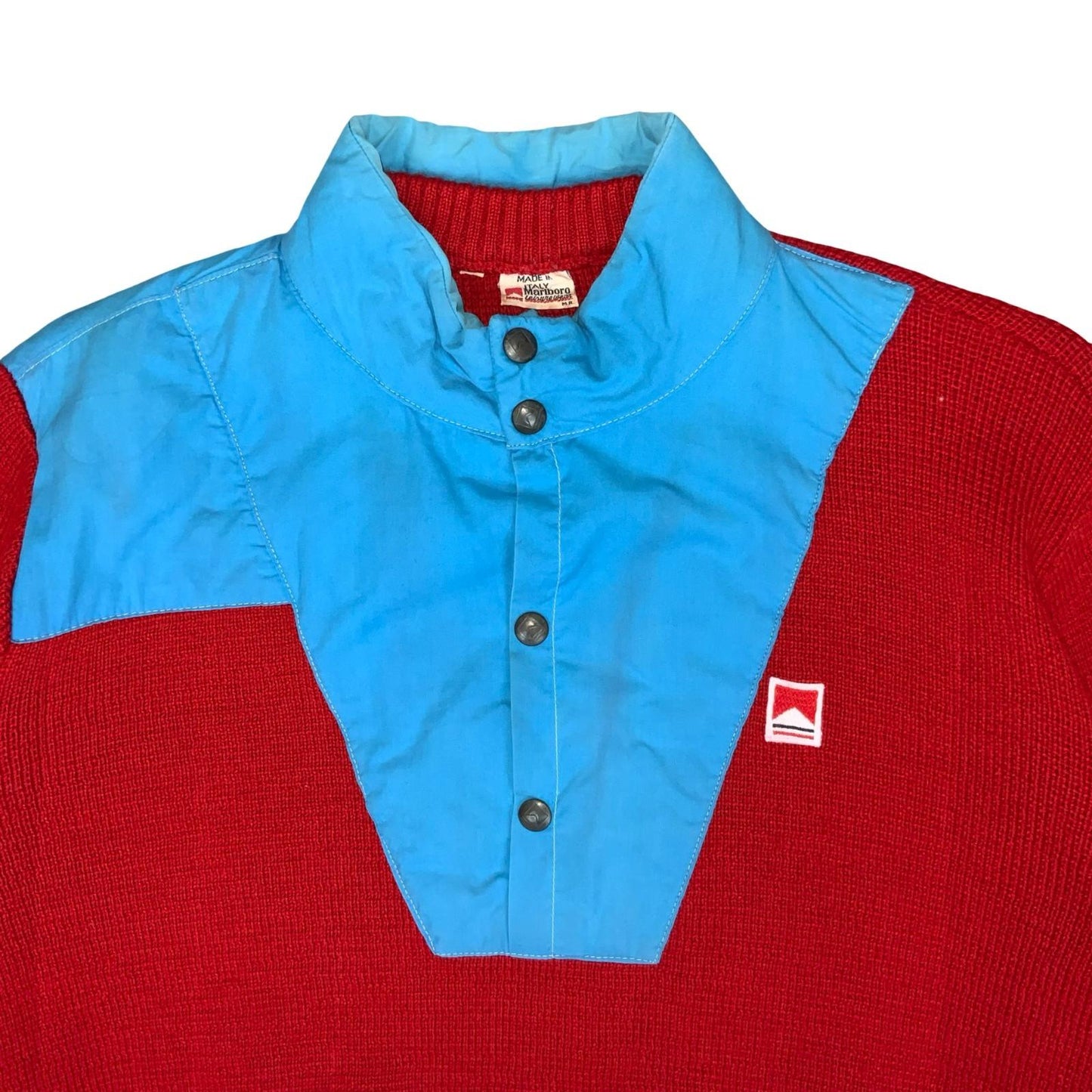 70s/80s 'Marlboro' Leisurewear Red Blue Casual Wool Pullover Sweatshirt M/L