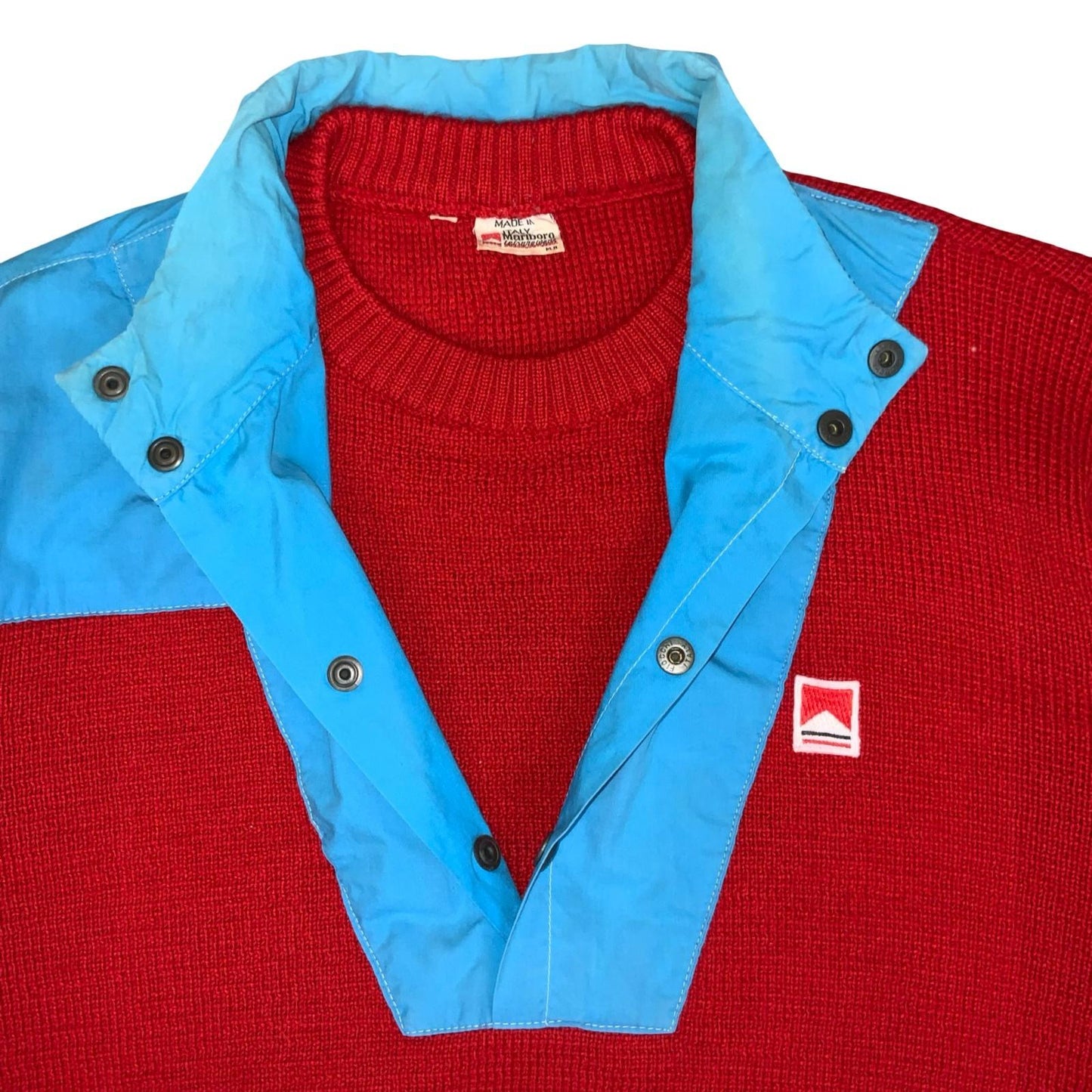 70s/80s 'Marlboro' Leisurewear Red Blue Casual Wool Pullover Sweatshirt M/L