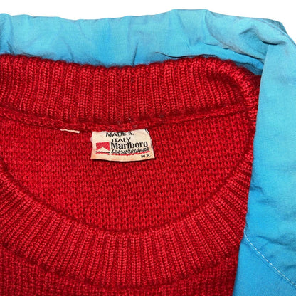 70s/80s 'Marlboro' Leisurewear Red Blue Casual Wool Pullover Sweatshirt M/L