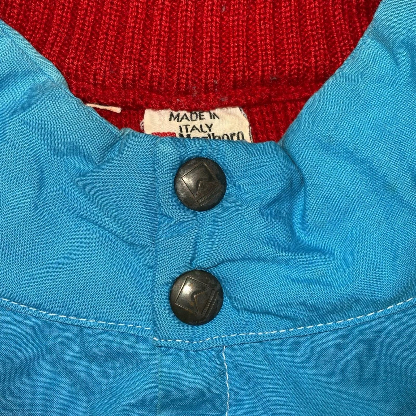 70s/80s 'Marlboro' Leisurewear Red Blue Casual Wool Pullover Sweatshirt M/L