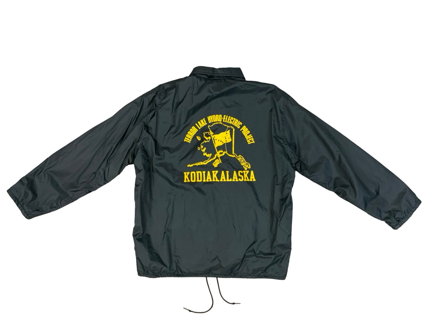 Vtg 70s Black USA Pla-Jac Kodiac Alaska Hydro Electric Project Nylon Jacket XL