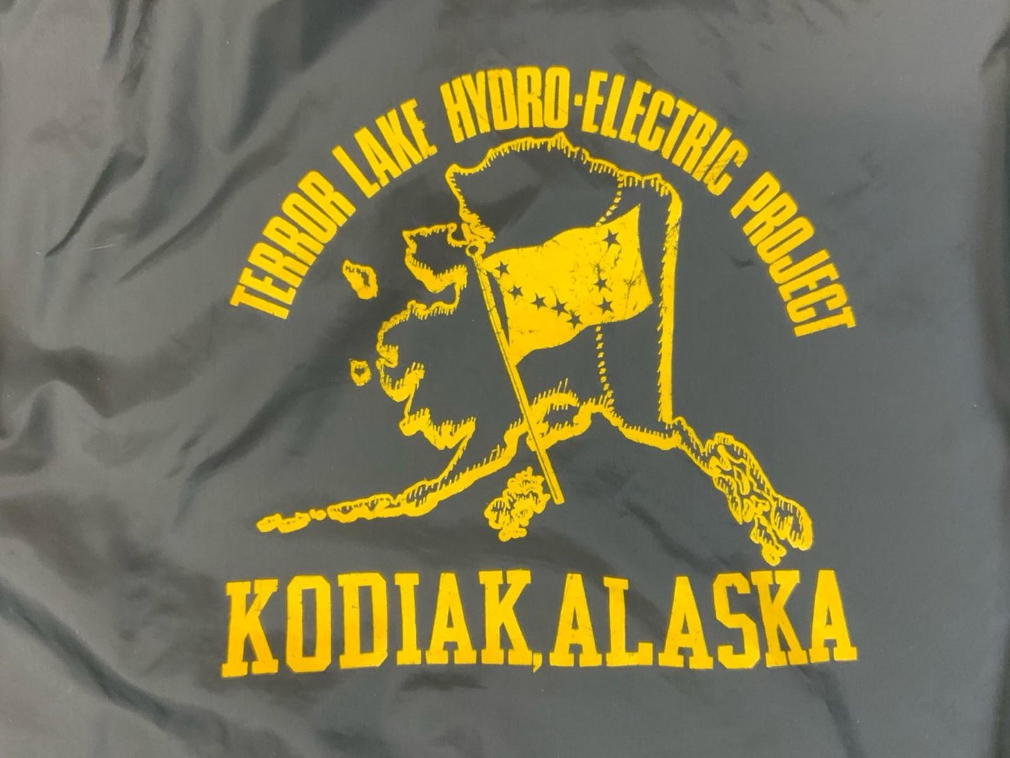 Vtg 70s Black USA Pla-Jac Kodiac Alaska Hydro Electric Project Nylon Jacket XL