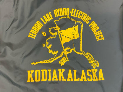 Vtg 70s Black USA Pla-Jac Kodiac Alaska Hydro Electric Project Nylon Jacket XL
