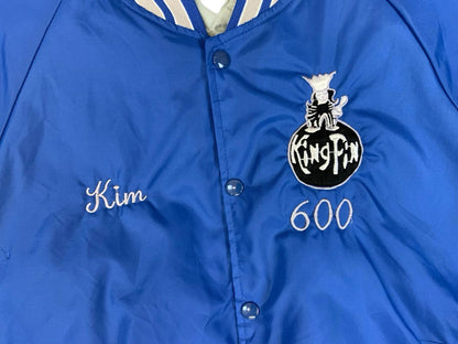 Vtg USA Royal Blue Hartwell Kingpin 600 Bowling Club Kim Nylon Varsity Jacket XL