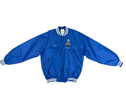 Vtg USA Royal Blue Hartwell Kingpin 600 Bowling Club Kim Nylon Varsity Jacket XL