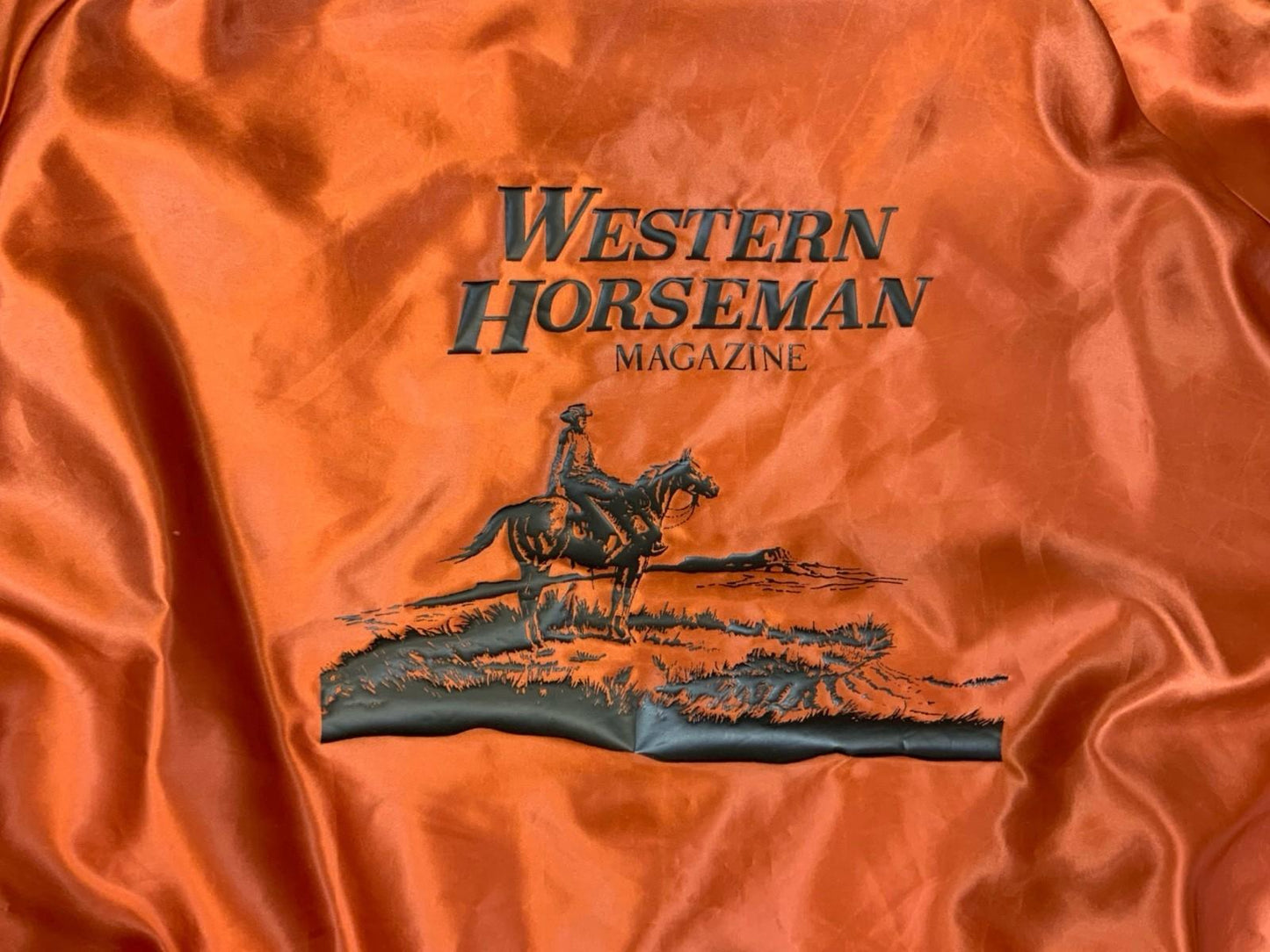 Vtg USA Orange Aristo-Jac Western Horseman Magazine Nylon Varsity Jacket XXL