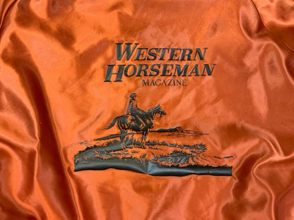 Vtg USA Orange Aristo-Jac Western Horseman Magazine Nylon Varsity Jacket XXL