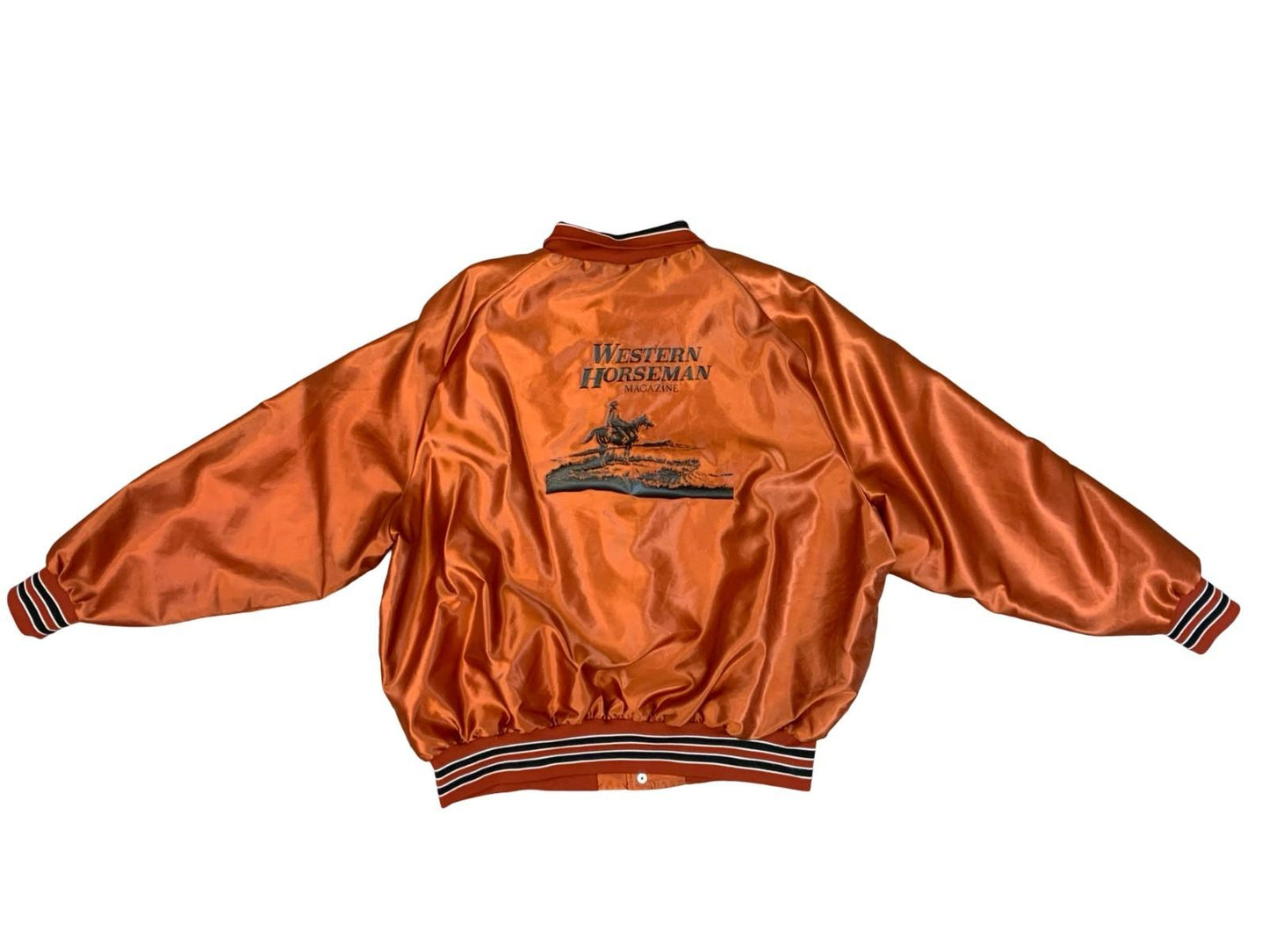 Vtg USA Orange Aristo-Jac Western Horseman Magazine Nylon Varsity Jacket XXL