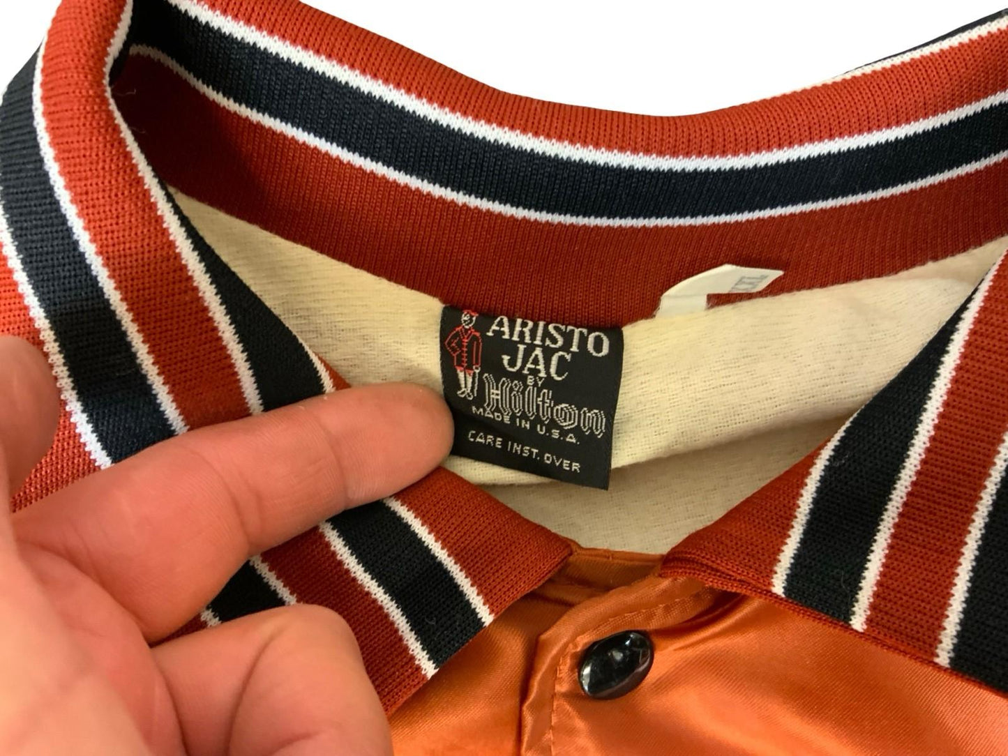 Vtg USA Orange Aristo-Jac Western Horseman Magazine Nylon Varsity Jacket XXL