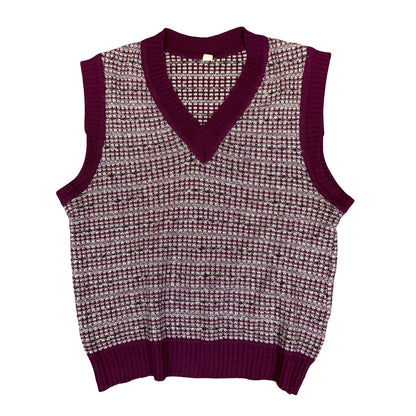 Vtg Red White Casual Pullover V-Neck Sleeveless Knit Sweater Vest S UK 10