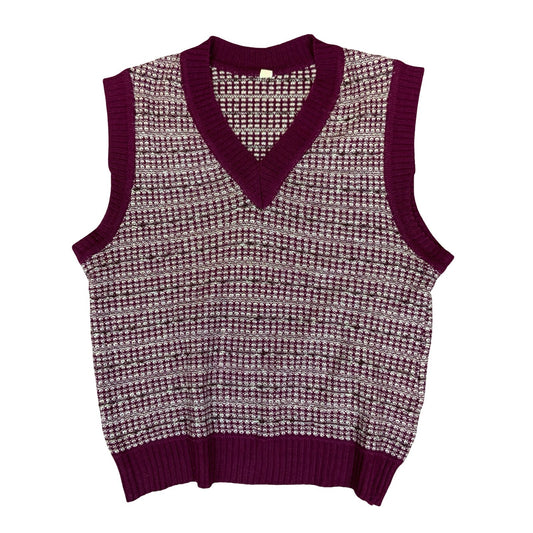 Vtg Red White Casual Pullover V-Neck Sleeveless Knit Sweater Vest S UK 10