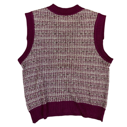 Vtg Red White Casual Pullover V-Neck Sleeveless Knit Sweater Vest S UK 10