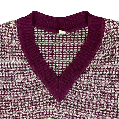 Vtg Red White Casual Pullover V-Neck Sleeveless Knit Sweater Vest S UK 10