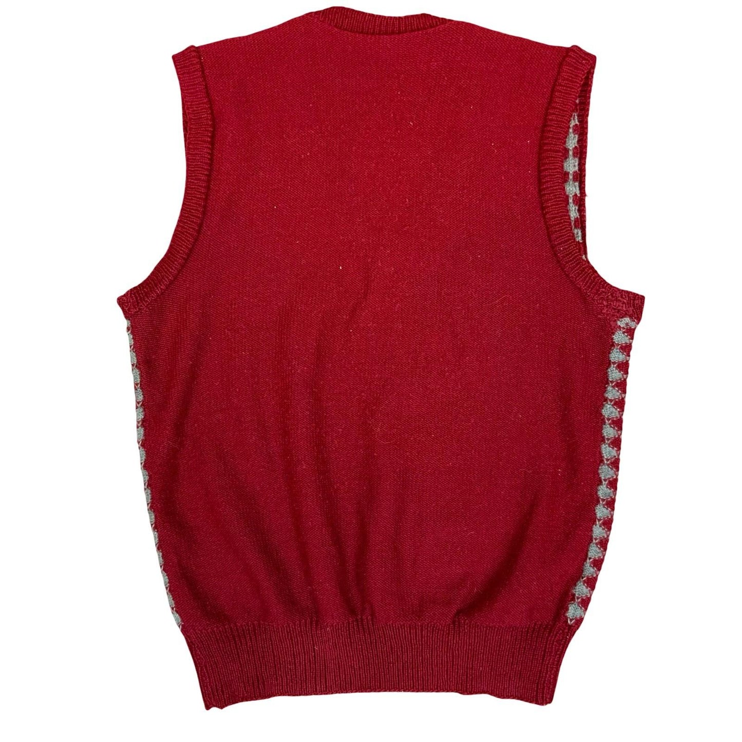 Vtg Red Grey Diamond Pattern V-Neck Casual Pullover Knitted Sweater Vest M UK 12