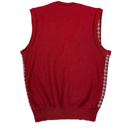 Vtg Red Grey Diamond Pattern V-Neck Casual Pullover Knitted Sweater Vest M UK 12