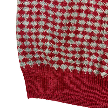 Vtg Red Grey Diamond Pattern V-Neck Casual Pullover Knitted Sweater Vest M UK 12