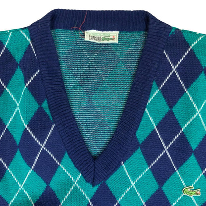 Vtg 80s 90s 'Chemise Lacoste' Blue Green Argyle Casual Golf Sweater Vest M 10/12