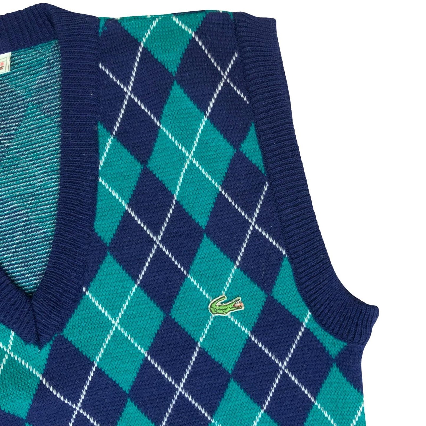 Vtg 80s 90s 'Chemise Lacoste' Blue Green Argyle Casual Golf Sweater Vest M 10/12