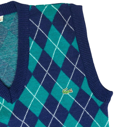 Vtg 80s 90s 'Chemise Lacoste' Blue Green Argyle Casual Golf Sweater Vest M 10/12