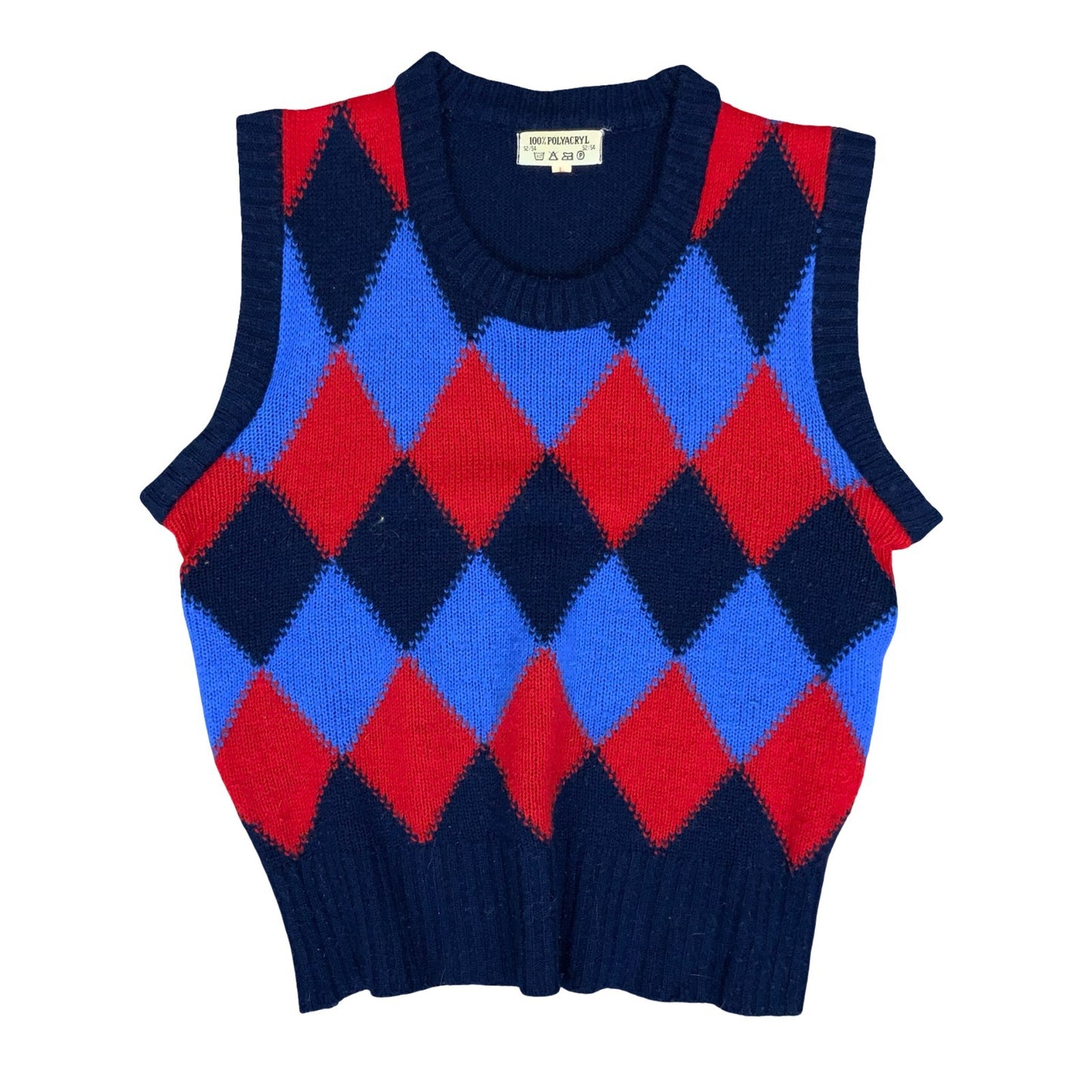 Vtg 90s Red Black Blue Argyle Geometric Golf-Style Pullover Sweater Vest M UK 12
