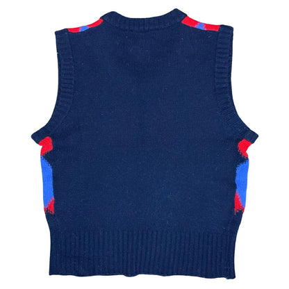 Vtg 90s Red Black Blue Argyle Geometric Golf-Style Pullover Sweater Vest M UK 12