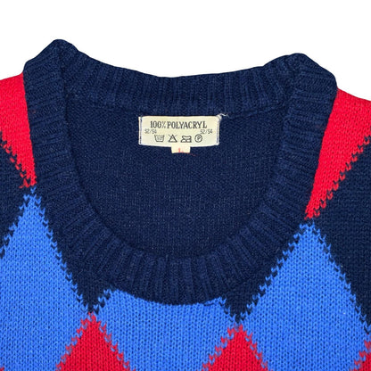 Vtg 90s Red Black Blue Argyle Geometric Golf-Style Pullover Sweater Vest M UK 12