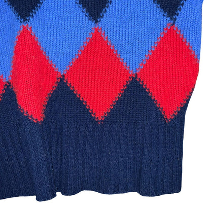 Vtg 90s Red Black Blue Argyle Geometric Golf-Style Pullover Sweater Vest M UK 12