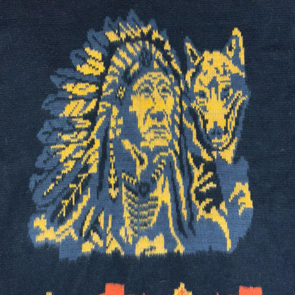 Vtg 'Tejidos Rumiñahui' Black Yellow Orange Wolf Wool Full-Zip Sweater Cardi XL