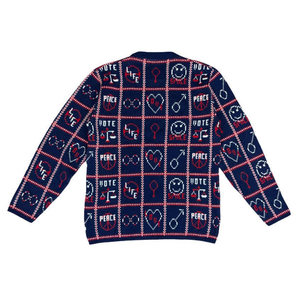 Vtg 80s 'Amana Woolen Mill' Blue Red White Peace Love Graphic Sweater S UK 10