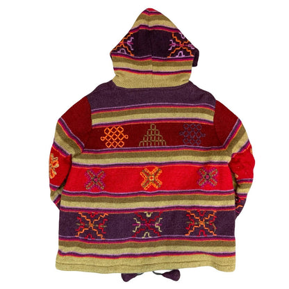 Vtg 90s 'Deerberg' Red Purple Abstract Geometric Knit Tapestry Fleece Jacket XL