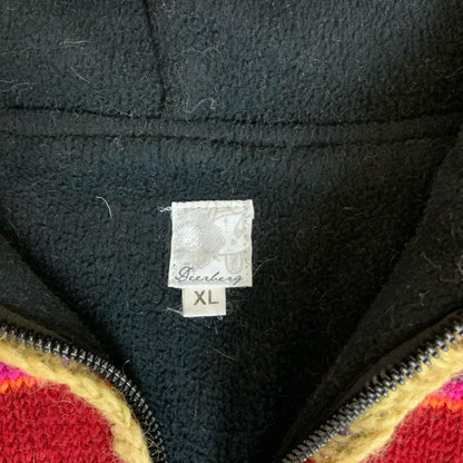 Vtg 90s 'Deerberg' Red Purple Abstract Geometric Knit Tapestry Fleece Jacket XL