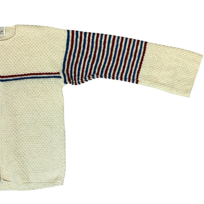 Vtg 70s 'Jesus' White Stripe Blue Red Full-Zip Tight Knit Casual Cardigan 10/12