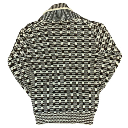 Vtg 80s 'Kira' Original Men's Brown White Patterned Cowl Neck Knit Cardigan XS/S