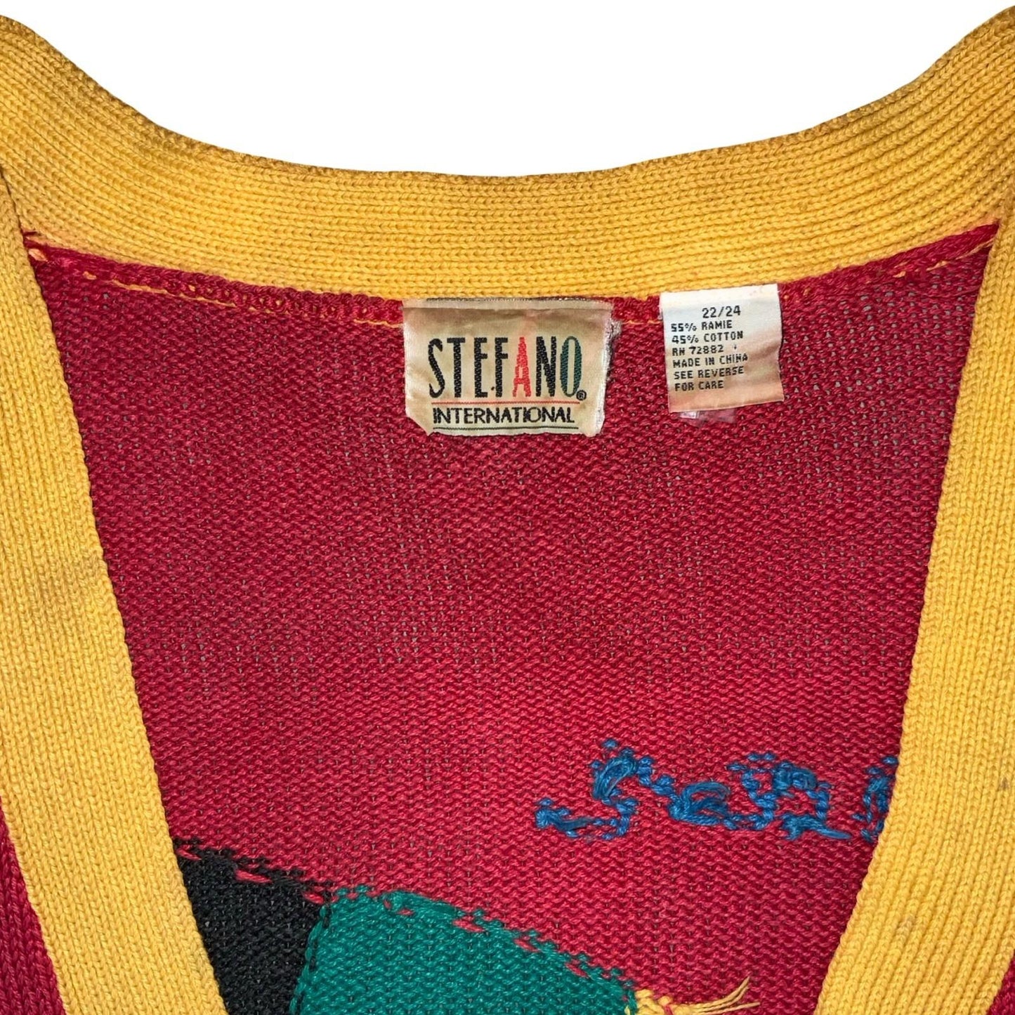 Vtg 90s 'Stefano' Red Multi-Coloured Patterned Novelty Oversized Cardigan 2XL