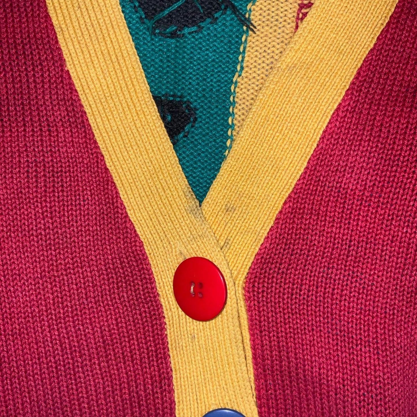 Vtg 90s 'Stefano' Red Multi-Coloured Patterned Novelty Oversized Cardigan 2XL